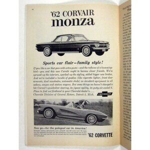 1962 Chevrolet Print Ad Vintage Automobile Car Corvette Corvair Monza Sports GM